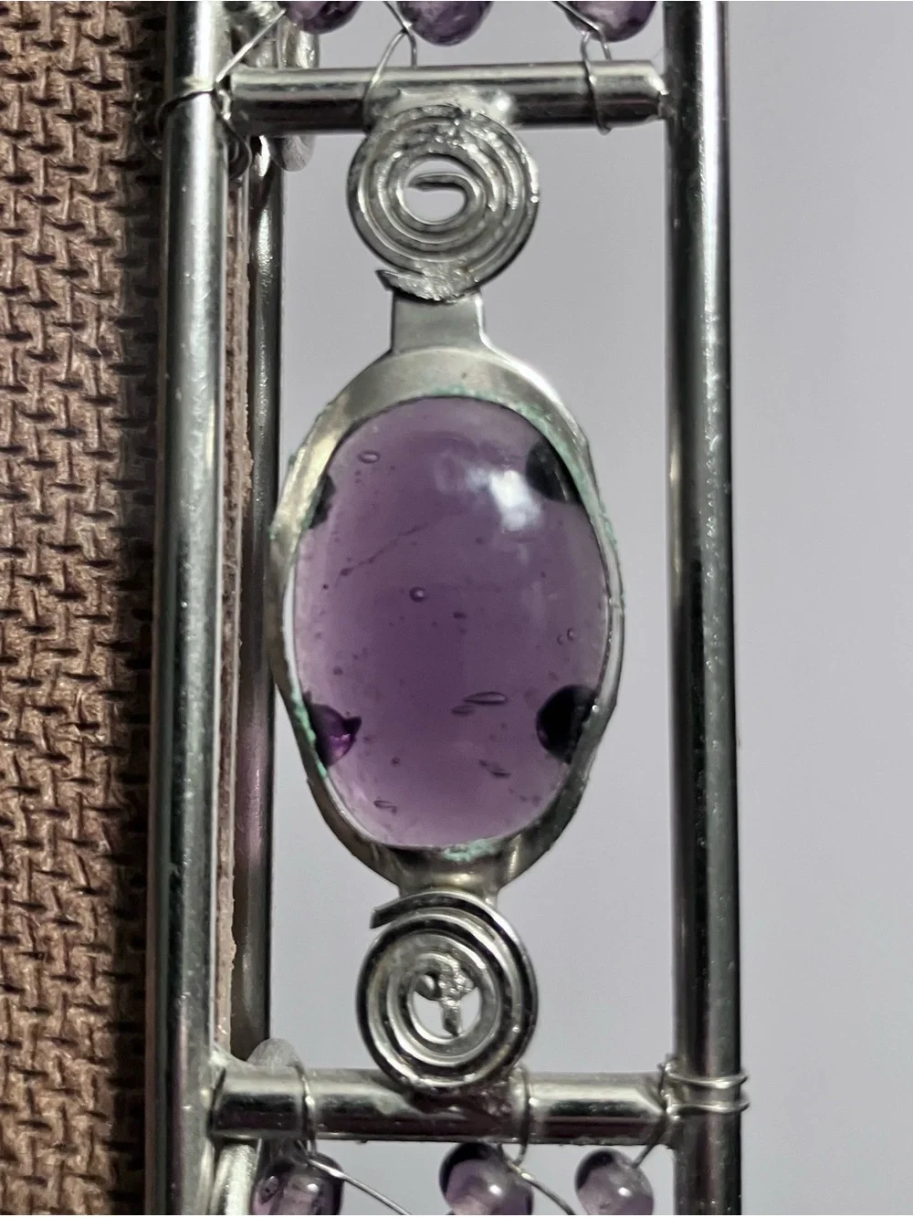 PURPLE GLASS Beaded NEW VIEW Frame / Holds 3.5x5 Photo / UNUSUAL Handmade